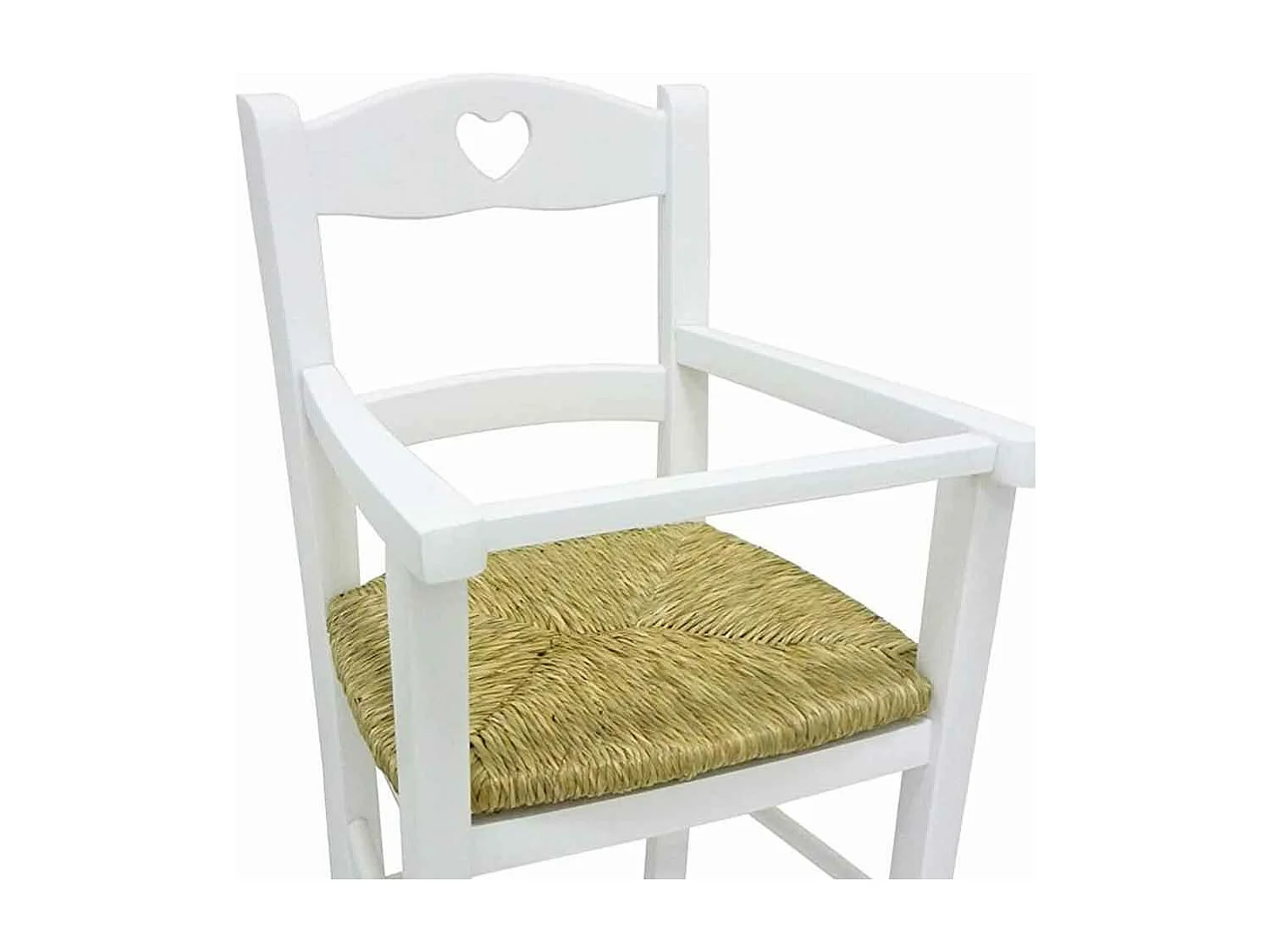 Chaise haute en bois laqué blanc avec assise en paille