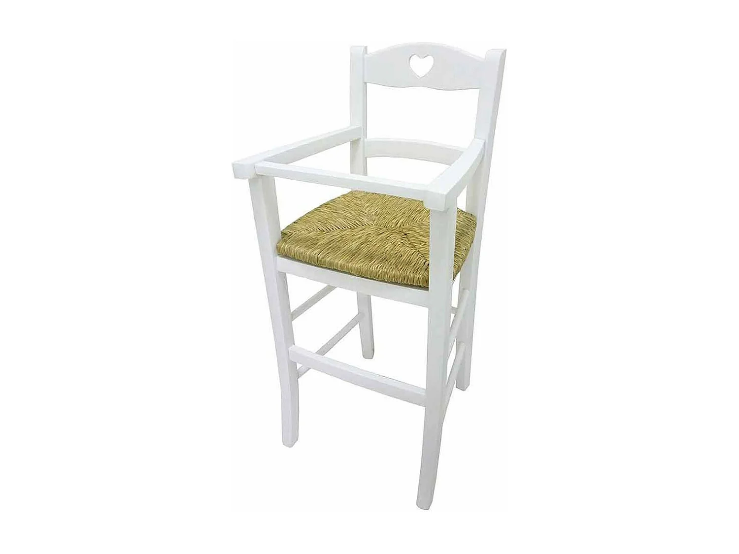 Chaise haute en bois laqué blanc avec assise en paille