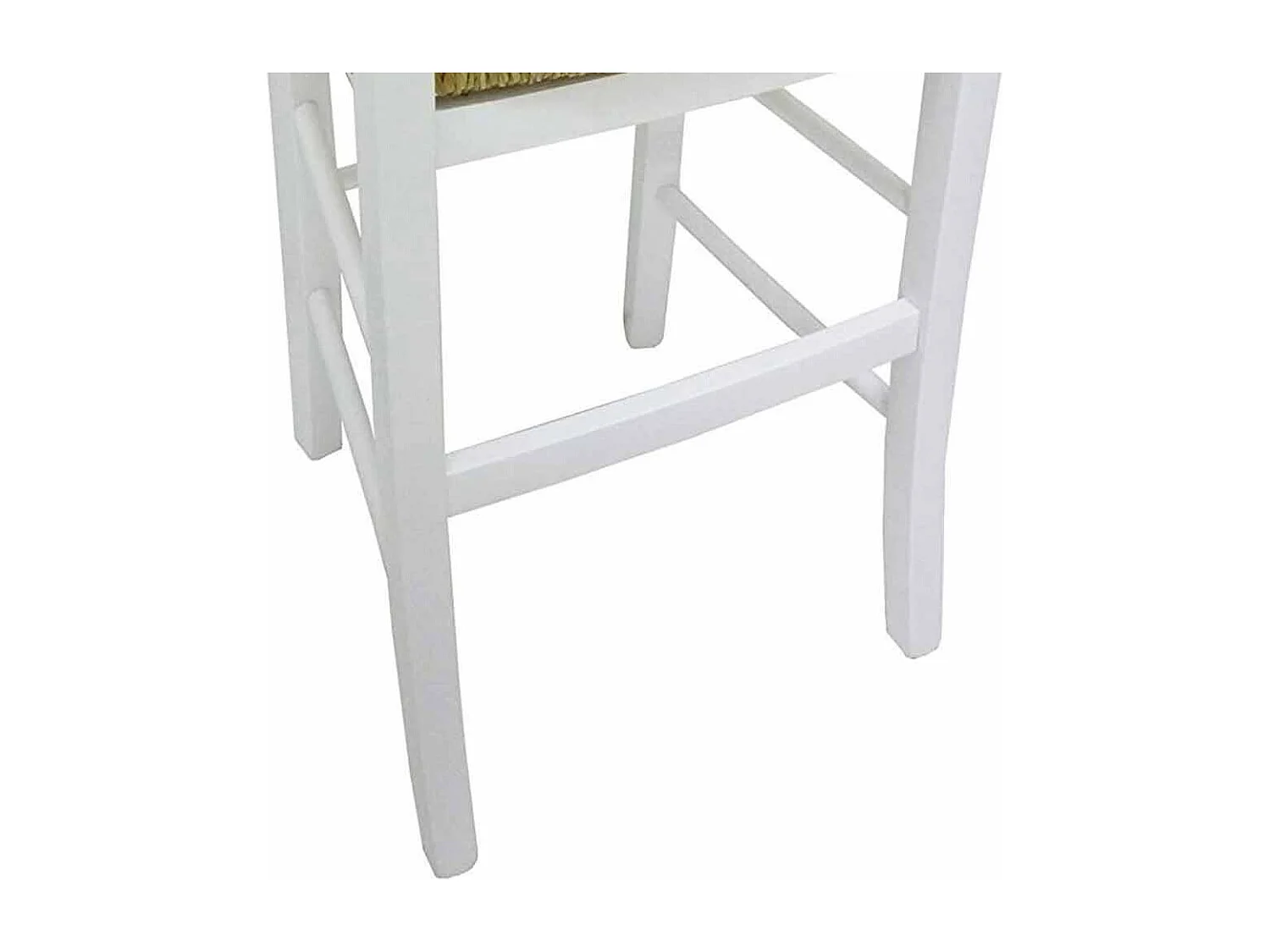 Chaise haute en bois laqué blanc avec assise en paille