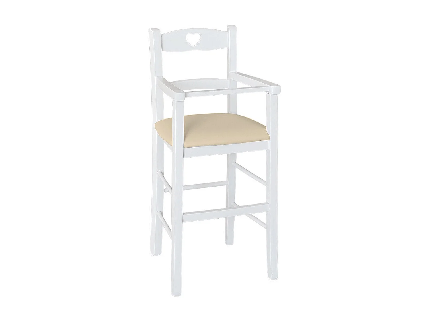 Chaise haute en bois blanc avec assise en éco-cuir beige