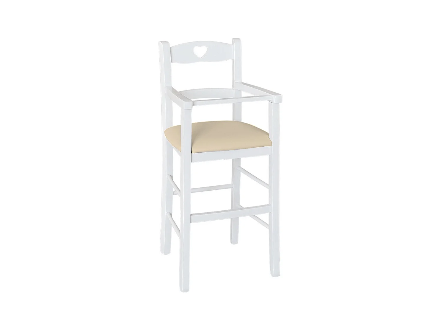 Chaise haute en bois blanc avec assise en éco-cuir beige
