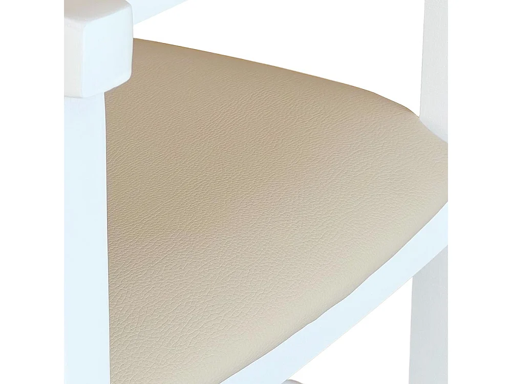 Chaise haute en bois blanc avec assise en éco-cuir beige