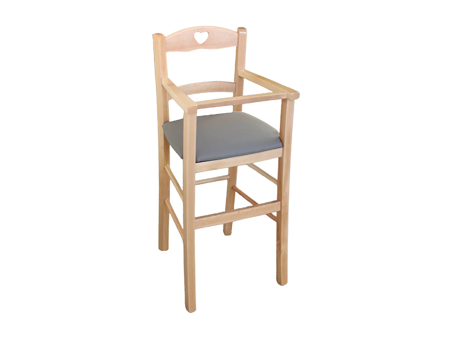 Chaise haute en bois naturel avec assise rembourrée en simili cuir gris/colombe