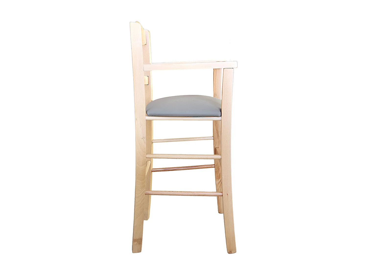 Chaise haute en bois naturel avec assise rembourrée en simili cuir gris/colombe