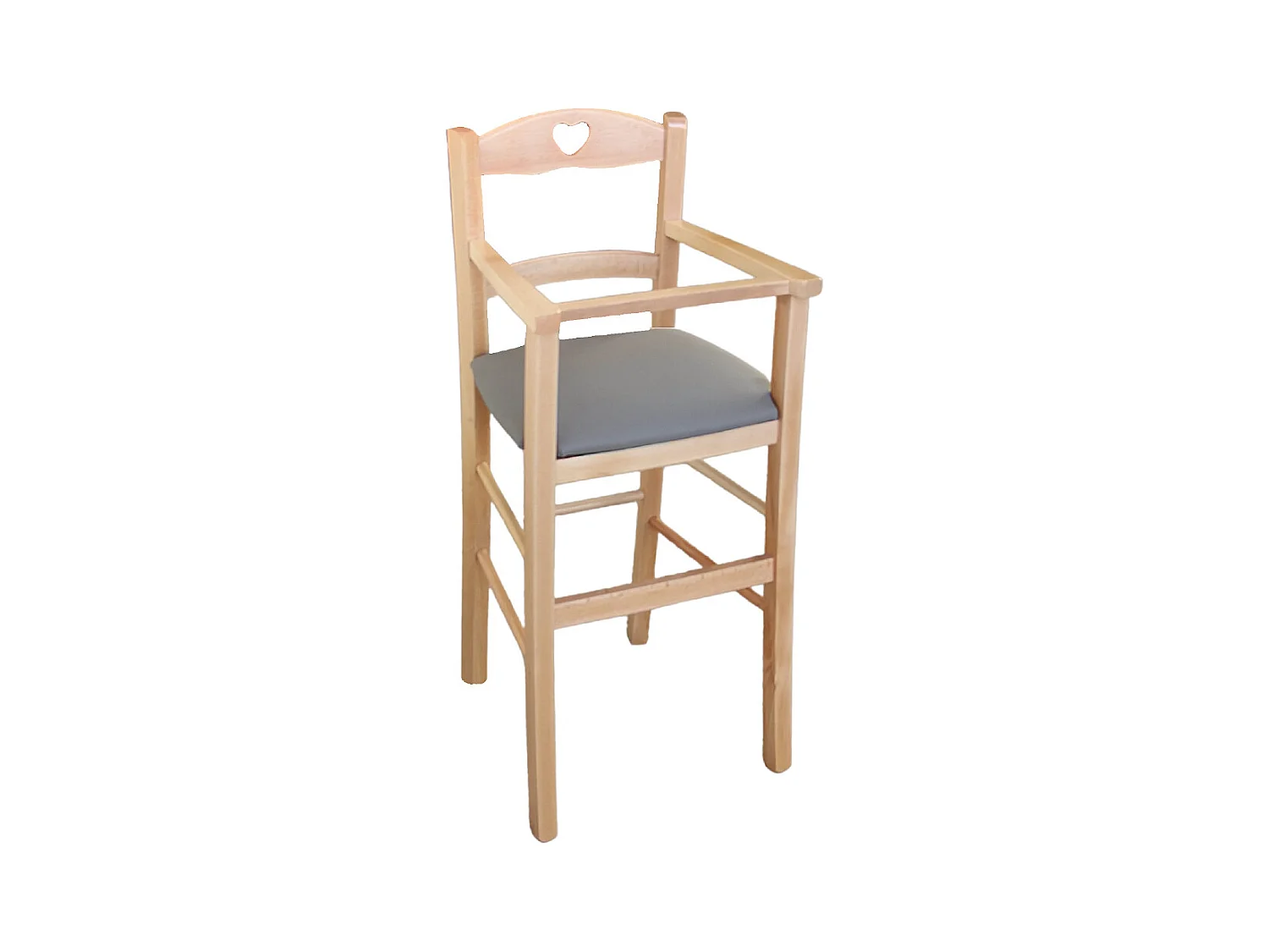 Chaise haute en bois naturel avec assise rembourrée en simili cuir gris/colombe