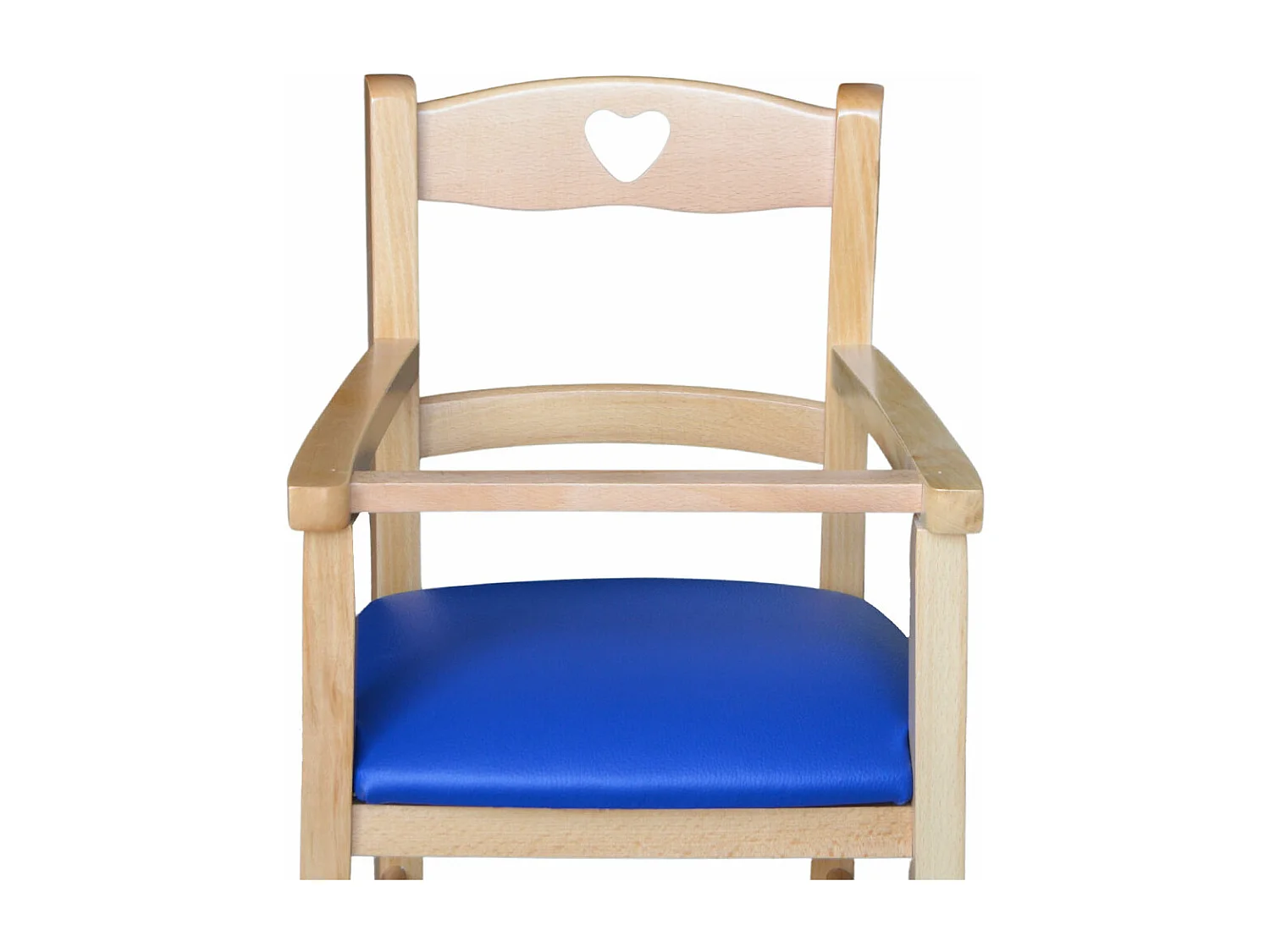 Chaise haute en bois naturel avec assise rembourrée en simili cuir bleu