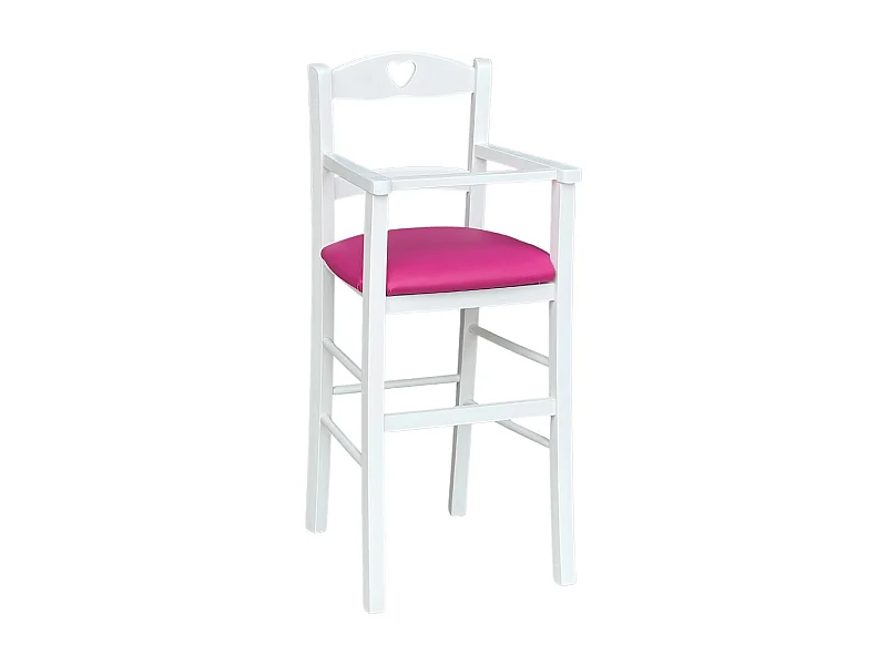 Chaise haute en bois blanc avec assise en éco-cuir lilas