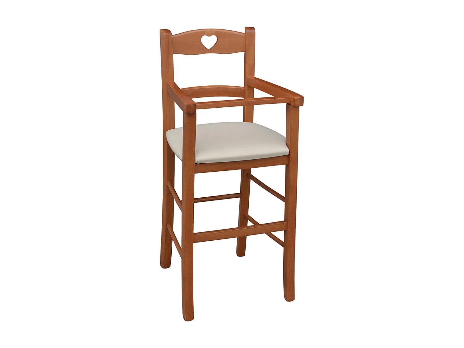 Chaise haute en bois de cerisier avec assise rembourrée en simili cuir beige/crème