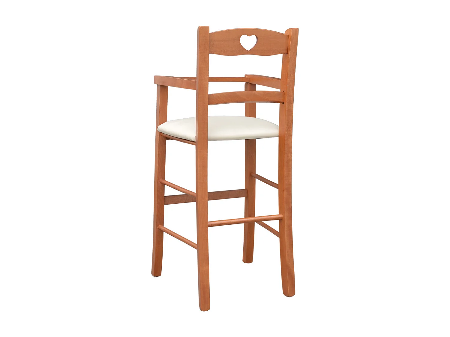 Chaise haute en bois de cerisier avec assise rembourrée en simili cuir beige/crème