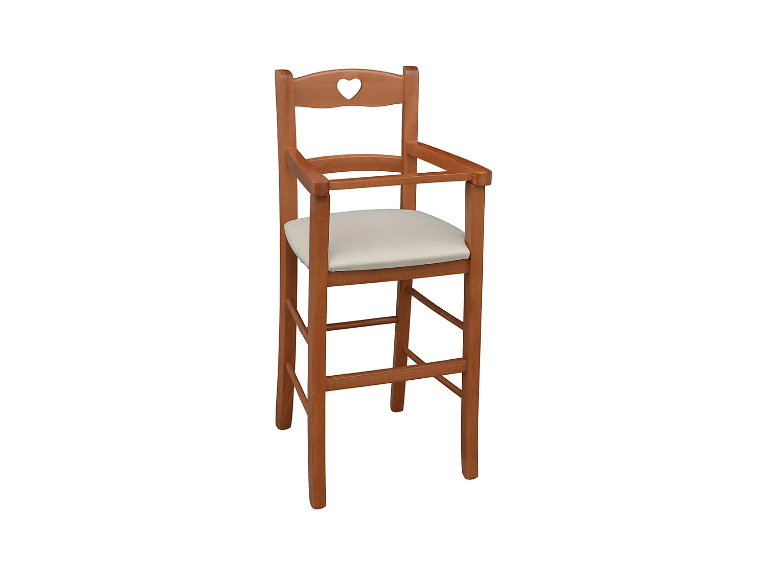 Chaise haute en bois de cerisier avec assise rembourrée en simili cuir beige/crème