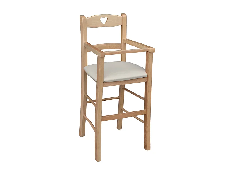 Seggiolone in legno naturale con seduta imbottita in similpelle beige/crema