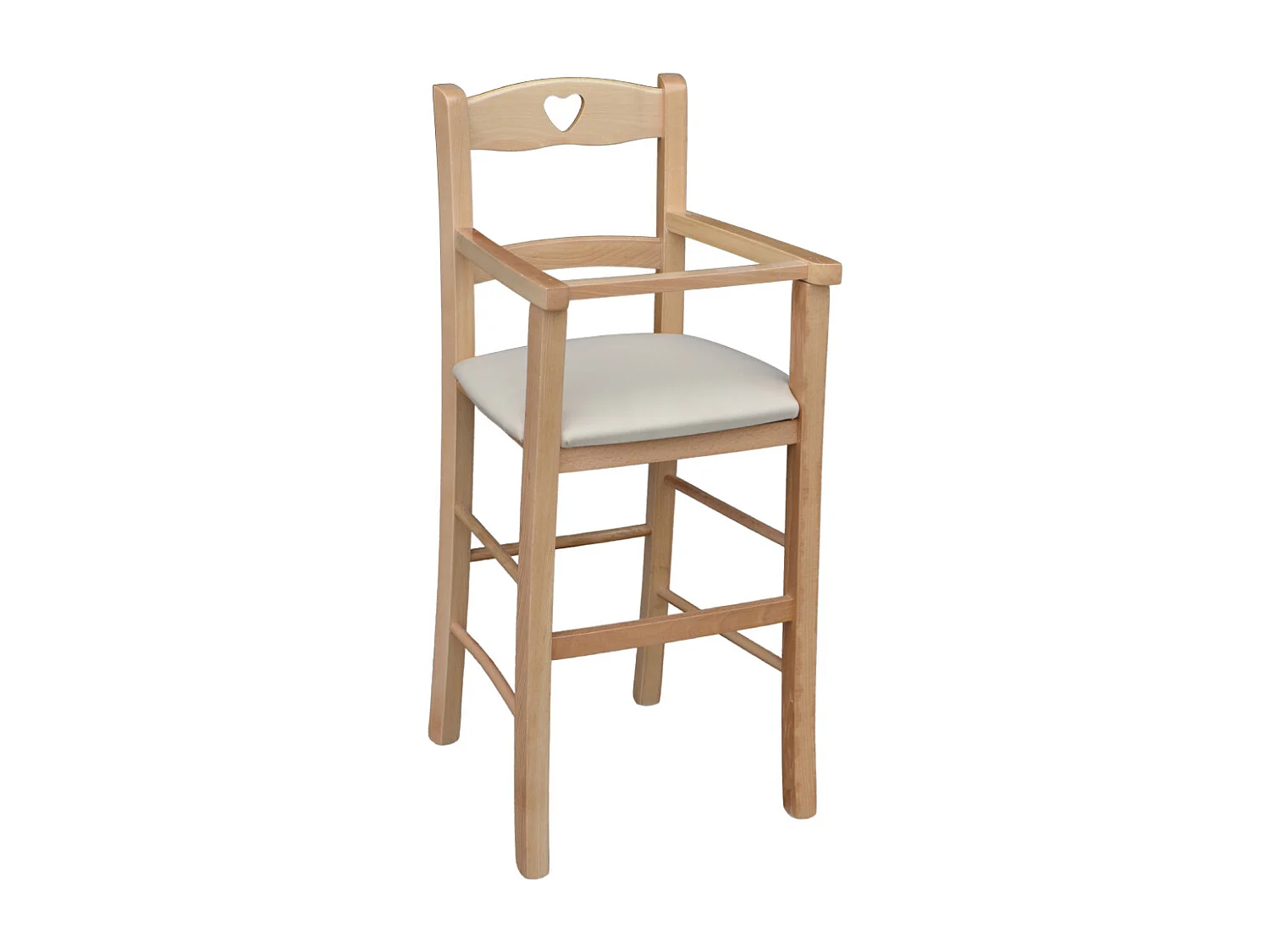 Chaise haute en bois naturel avec assise rembourrée en simili cuir beige/crème