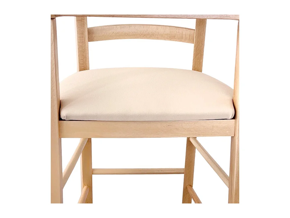 Chaise haute en bois naturel avec assise rembourrée en simili cuir beige/crème