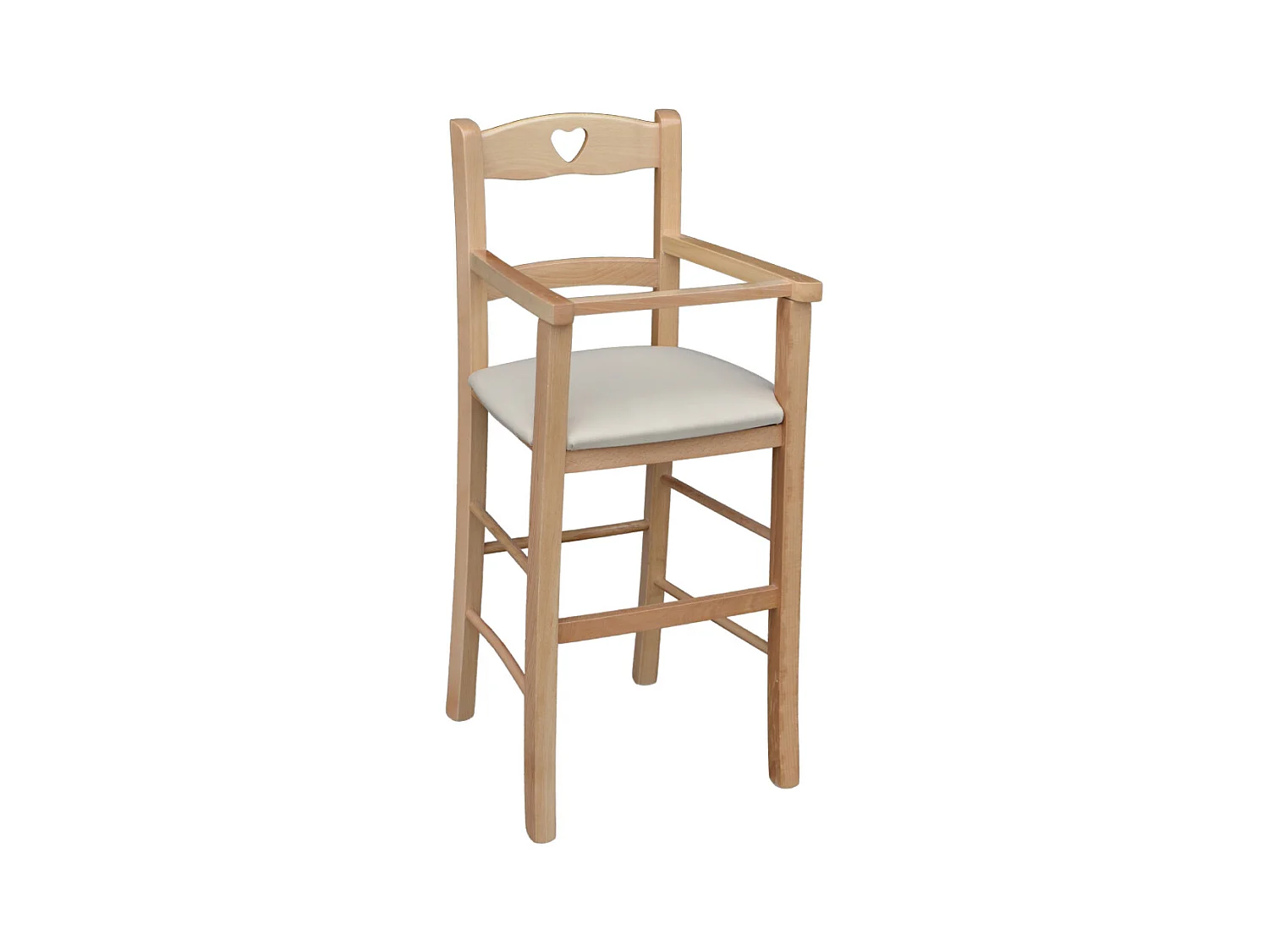 Chaise haute en bois naturel avec assise rembourrée en simili cuir beige/crème
