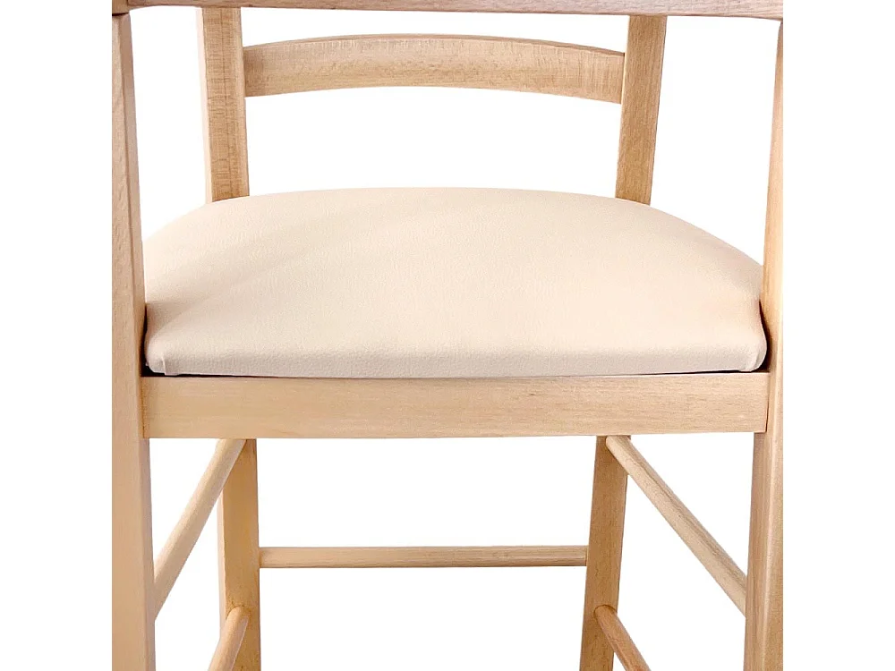 Chaise haute en bois naturel avec assise rembourrée en simili cuir beige/crème