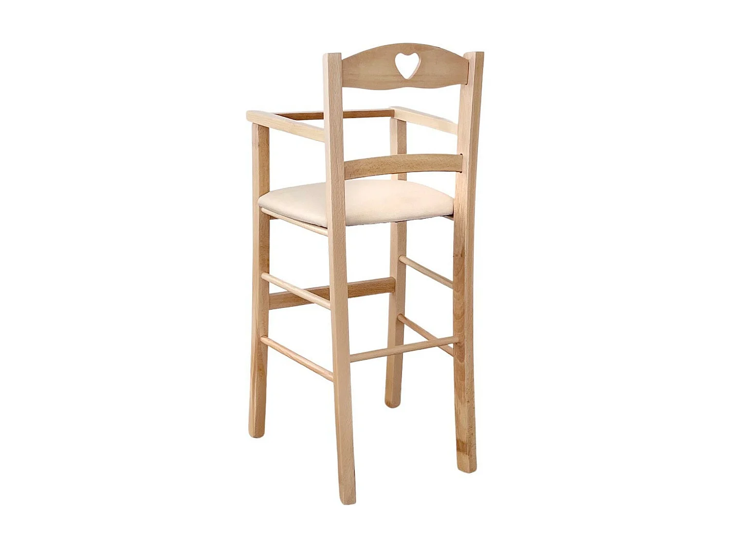 Chaise haute en bois naturel avec assise rembourrée en simili cuir beige/crème