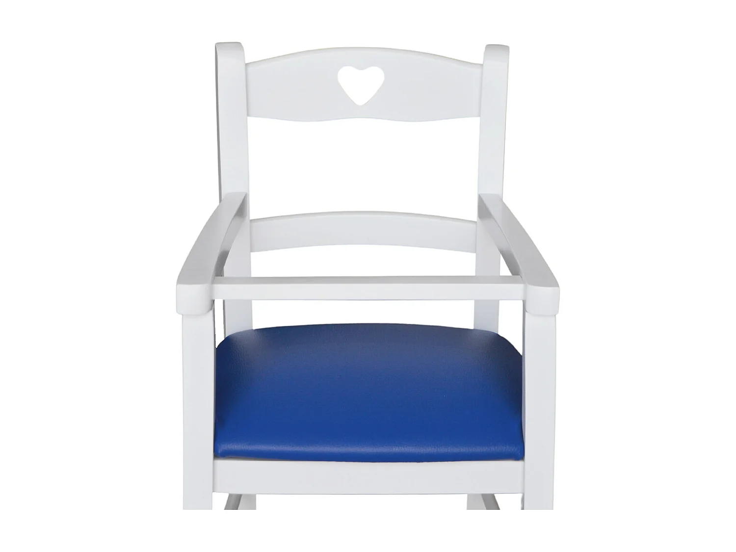 Chaise haute en bois blanc avec assise rembourrée en similicuir bleu
