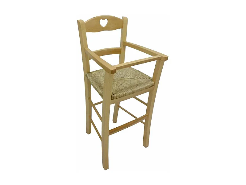 Trona de madera natural con asiento de paja