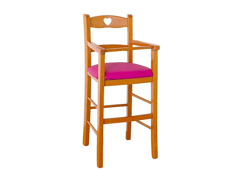 Seggiolone in legno ciliegio con seduta similpelle lilla