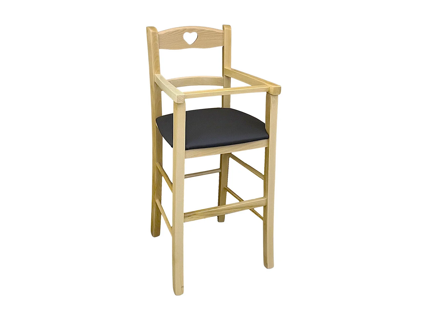 Chaise haute en bois naturel avec assise rembourrée en simili cuir marron