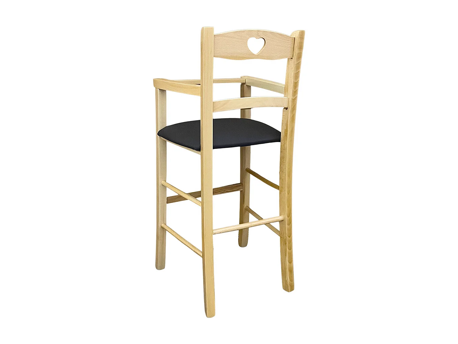 Chaise haute en bois naturel avec assise rembourrée en simili cuir marron