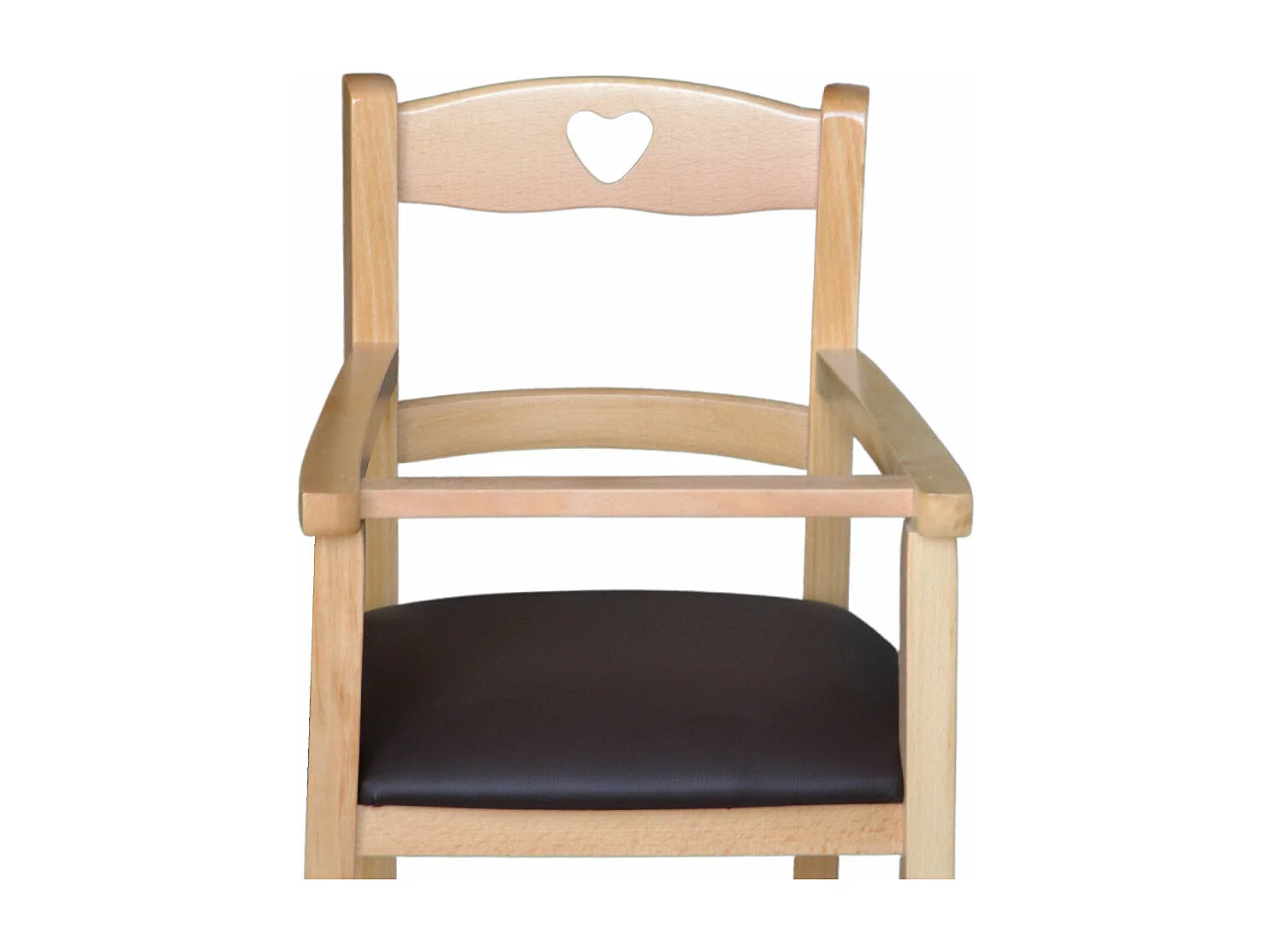 Chaise haute en bois naturel avec assise rembourrée en simili cuir marron