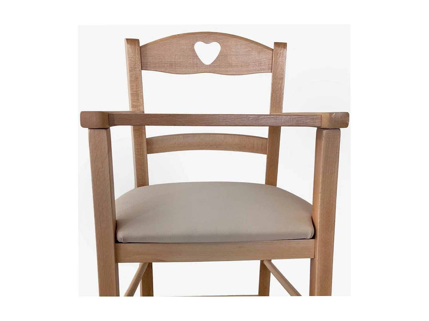 Chaise haute en bois de noyer clair avec assise rembourrée en simili cuir gris tourterelle