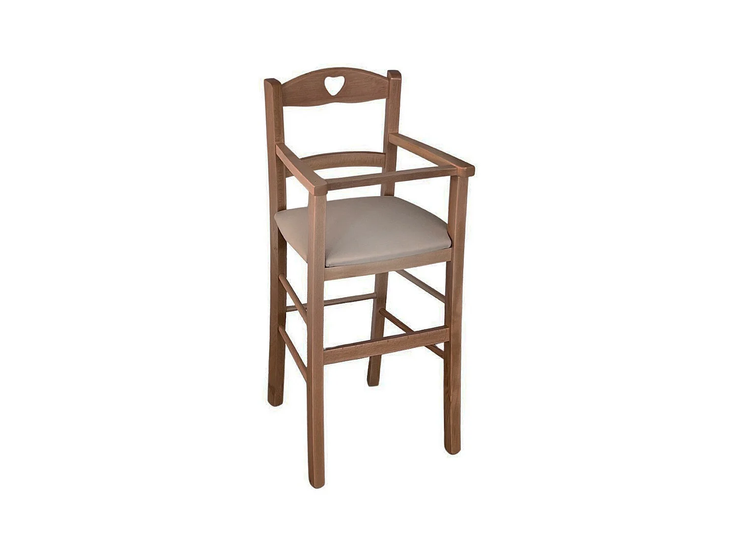 Chaise haute en bois de noyer clair avec assise rembourrée en simili cuir gris tourterelle