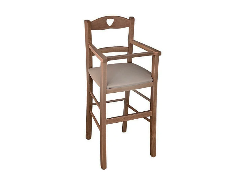 Chaise haute en bois de noyer clair avec assise rembourrée en simili cuir gris tourterelle