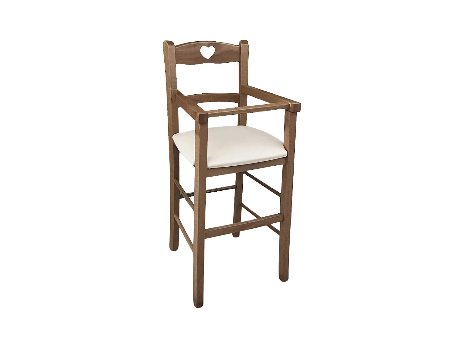 Chaise haute en bois de noyer clair avec assise rembourrée en simili cuir beige/crème