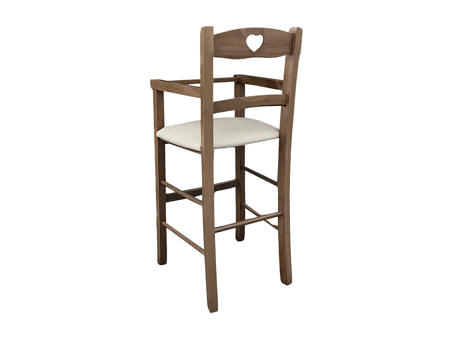 Chaise haute en bois de noyer clair avec assise rembourrée en simili cuir beige/crème