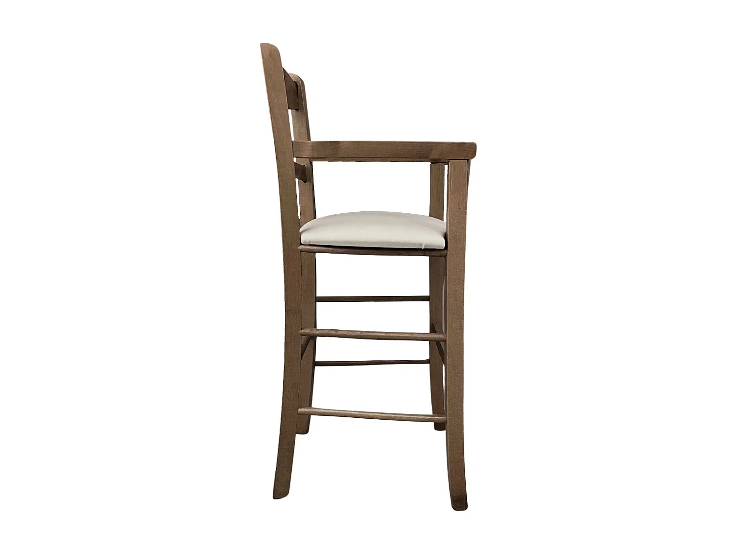 Chaise haute en bois de noyer clair avec assise rembourrée en simili cuir beige/crème