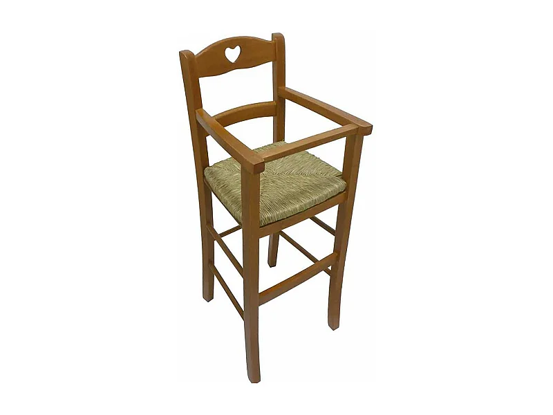 Chaise haute en bois de noyer clair avec assise en paille