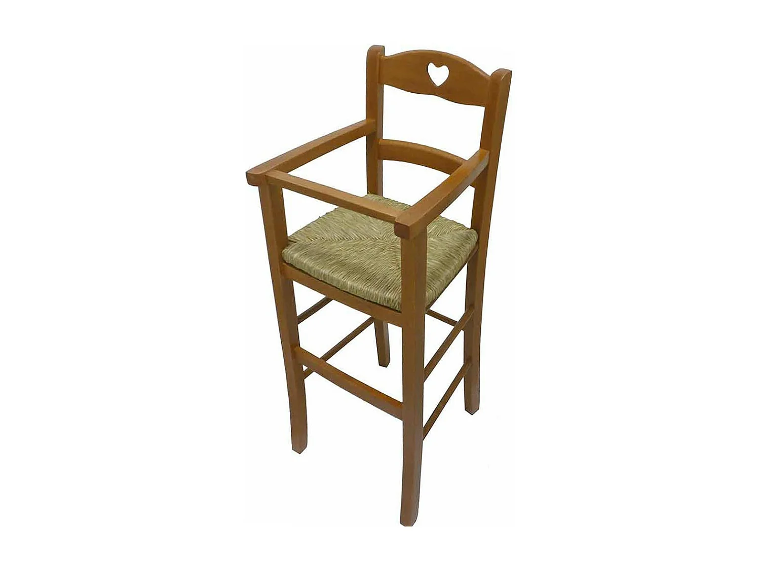 Chaise haute en bois de noyer clair avec assise en paille