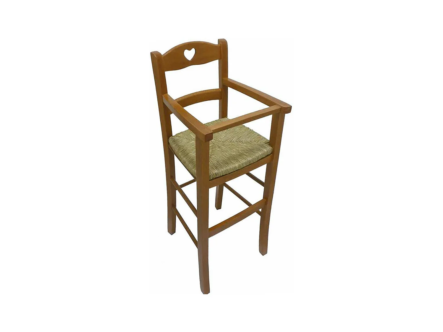 Chaise haute en bois de noyer clair avec assise en paille