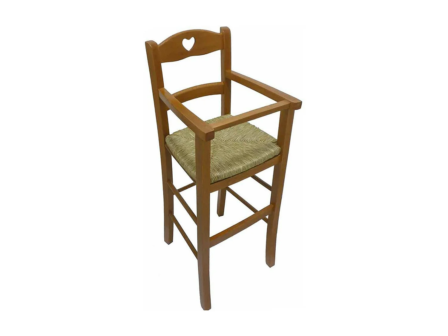 Chaise haute en bois de noyer clair avec assise en paille