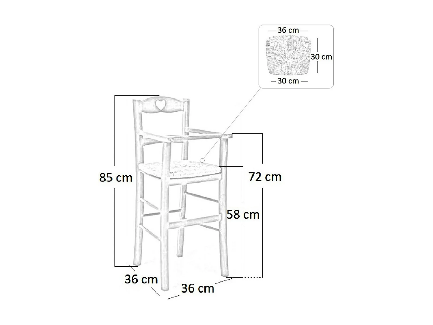 Chaise haute en bois de noyer clair avec assise en paille