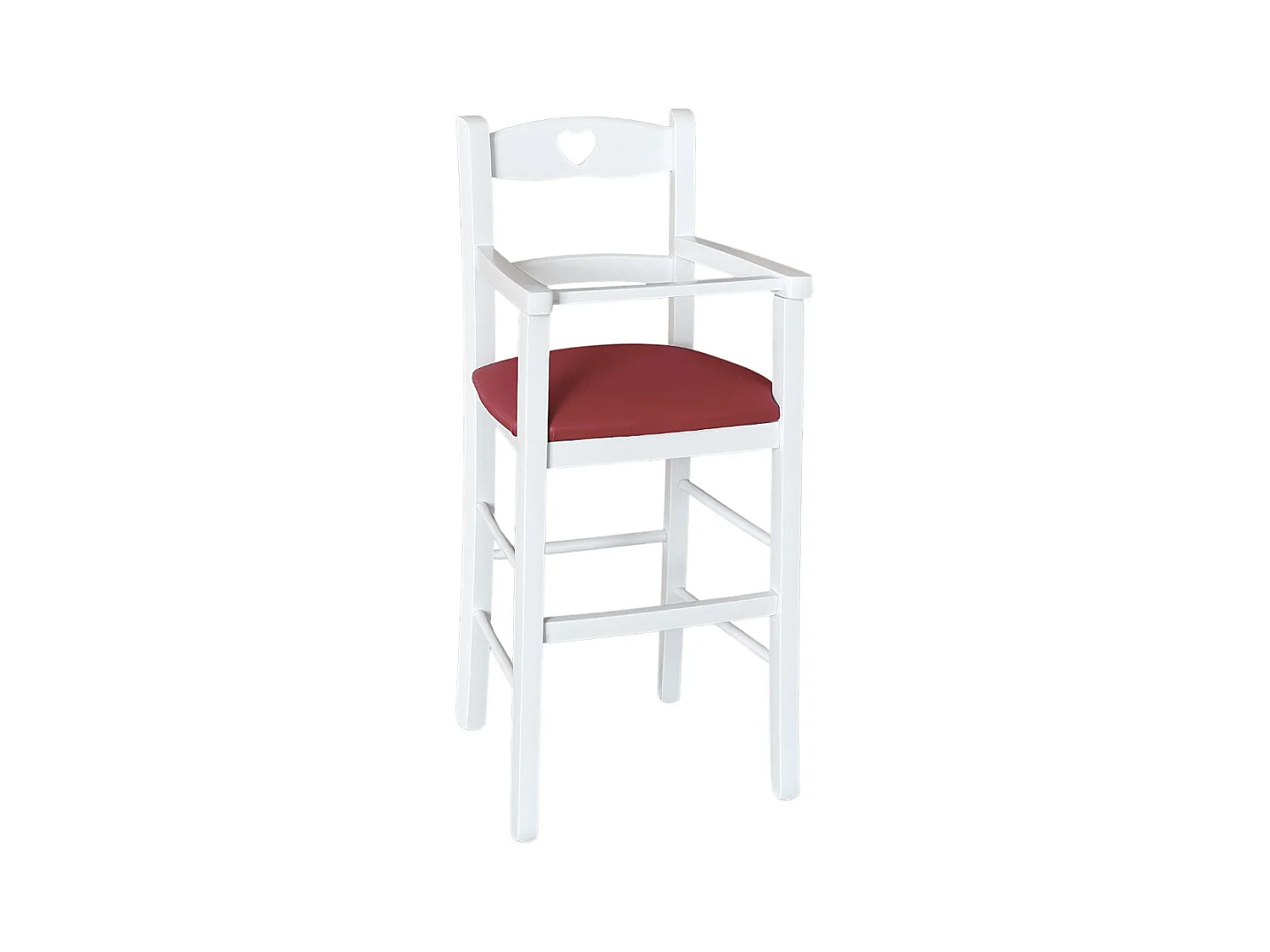 Chaise haute en bois blanc avec assise en éco-cuir rouge