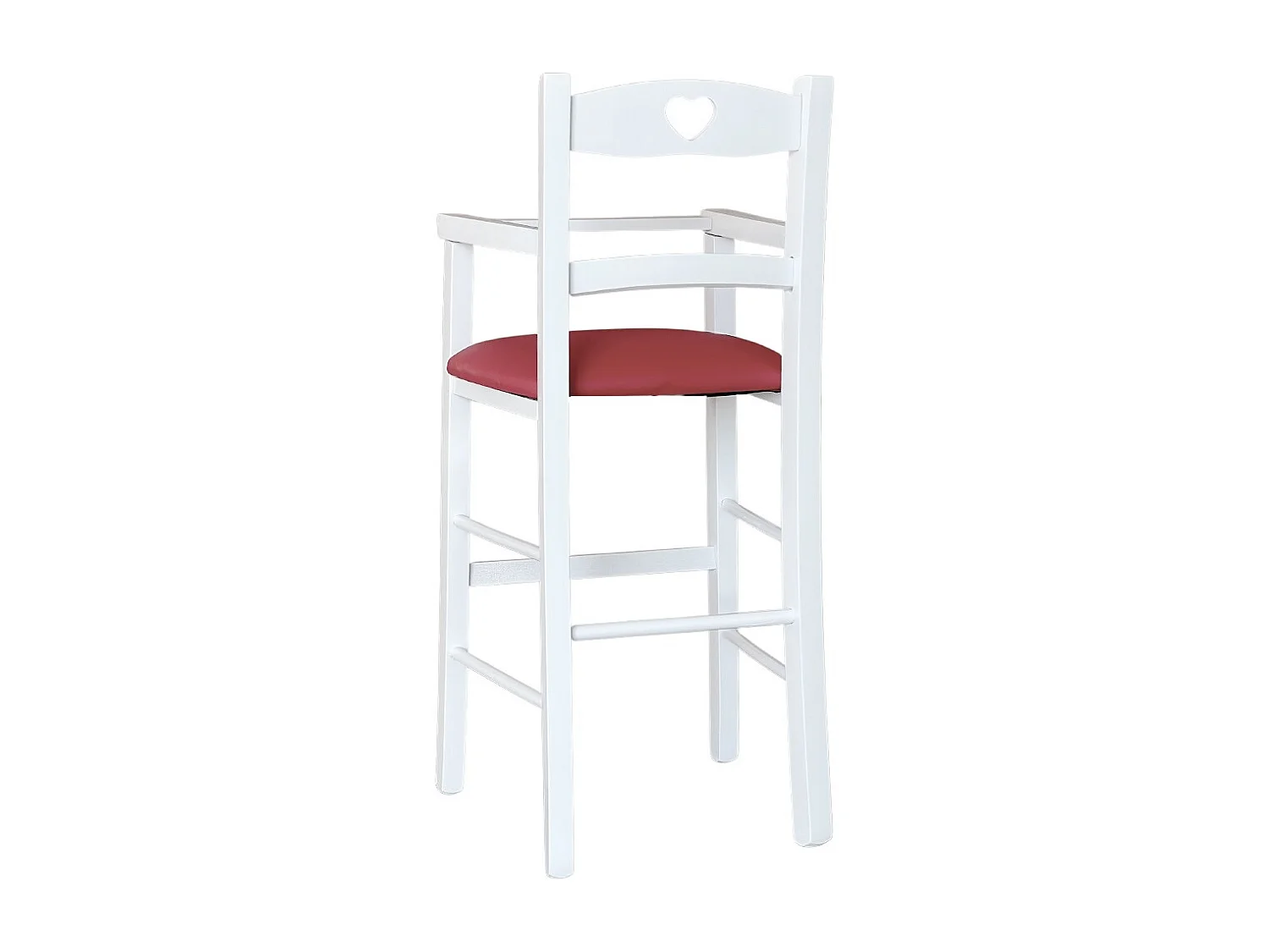 Chaise haute en bois blanc avec assise en éco-cuir rouge