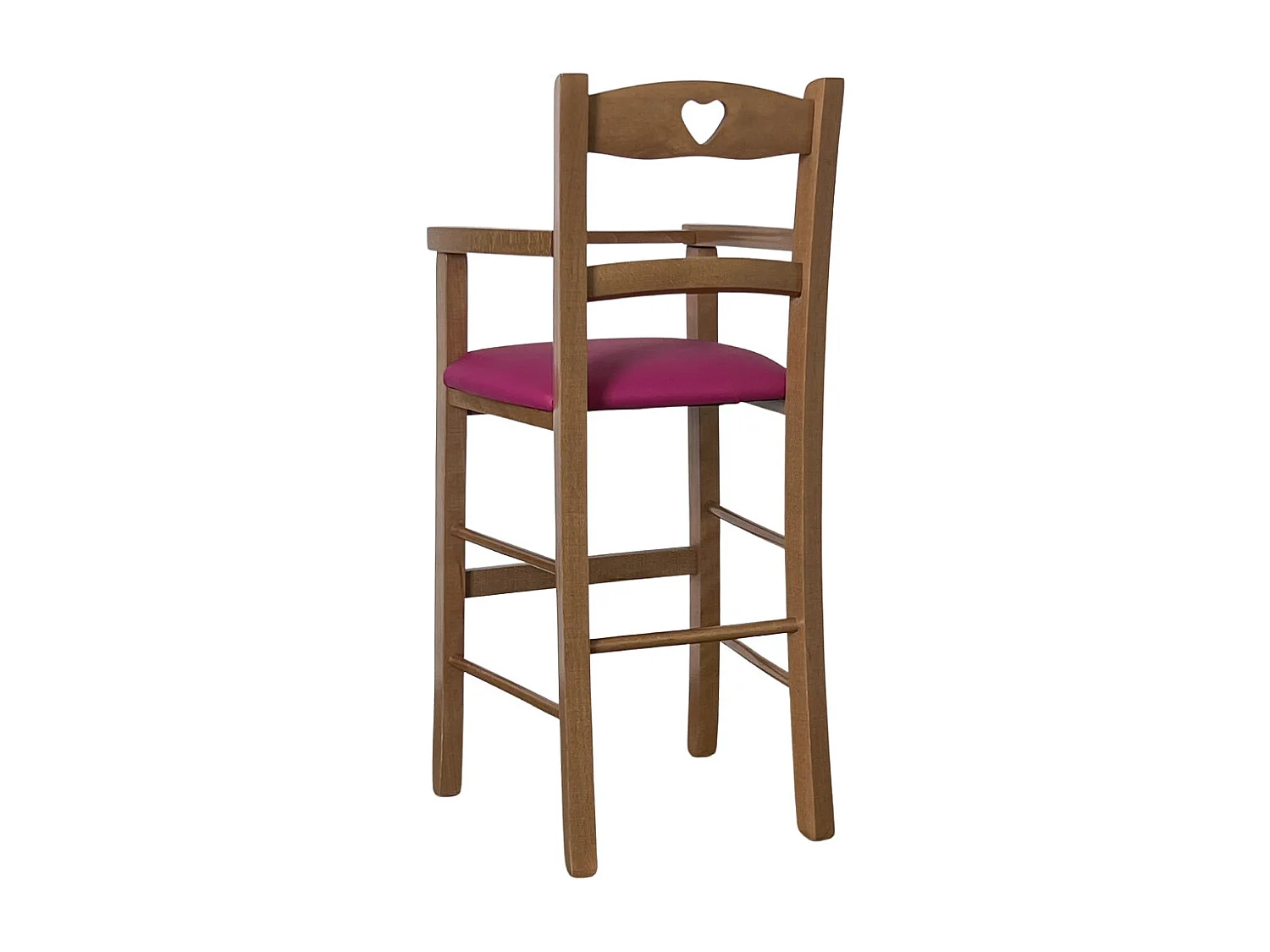 Chaise haute en bois de noyer clair avec assise en simili cuir lilas