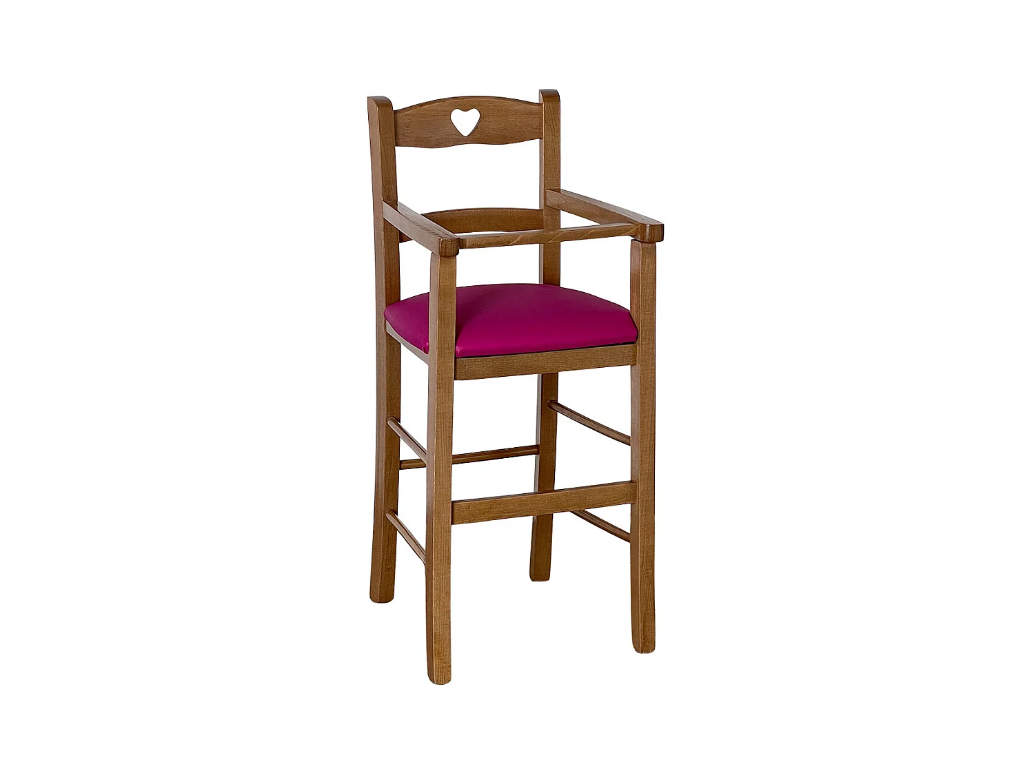 Chaise haute en bois de noyer clair avec assise en simili cuir lilas