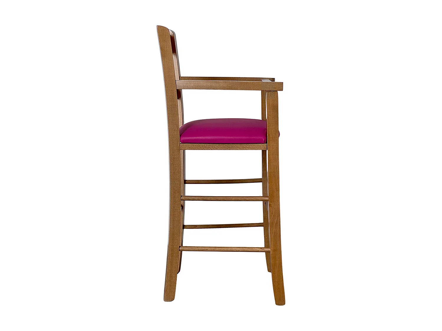 Chaise haute en bois de noyer clair avec assise en simili cuir lilas