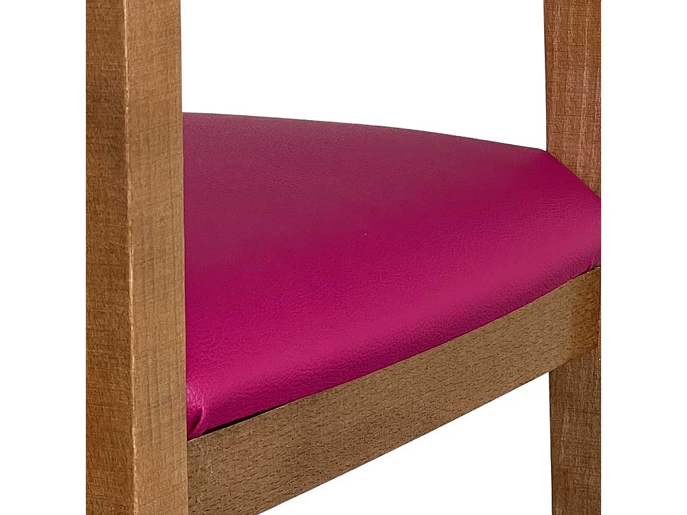 Chaise haute en bois de noyer clair avec assise en simili cuir lilas