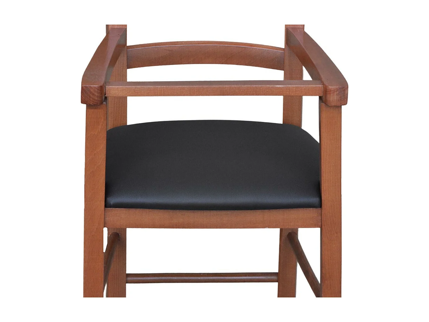 Chaise haute en bois de cerisier avec assise rembourrée en simili cuir marron