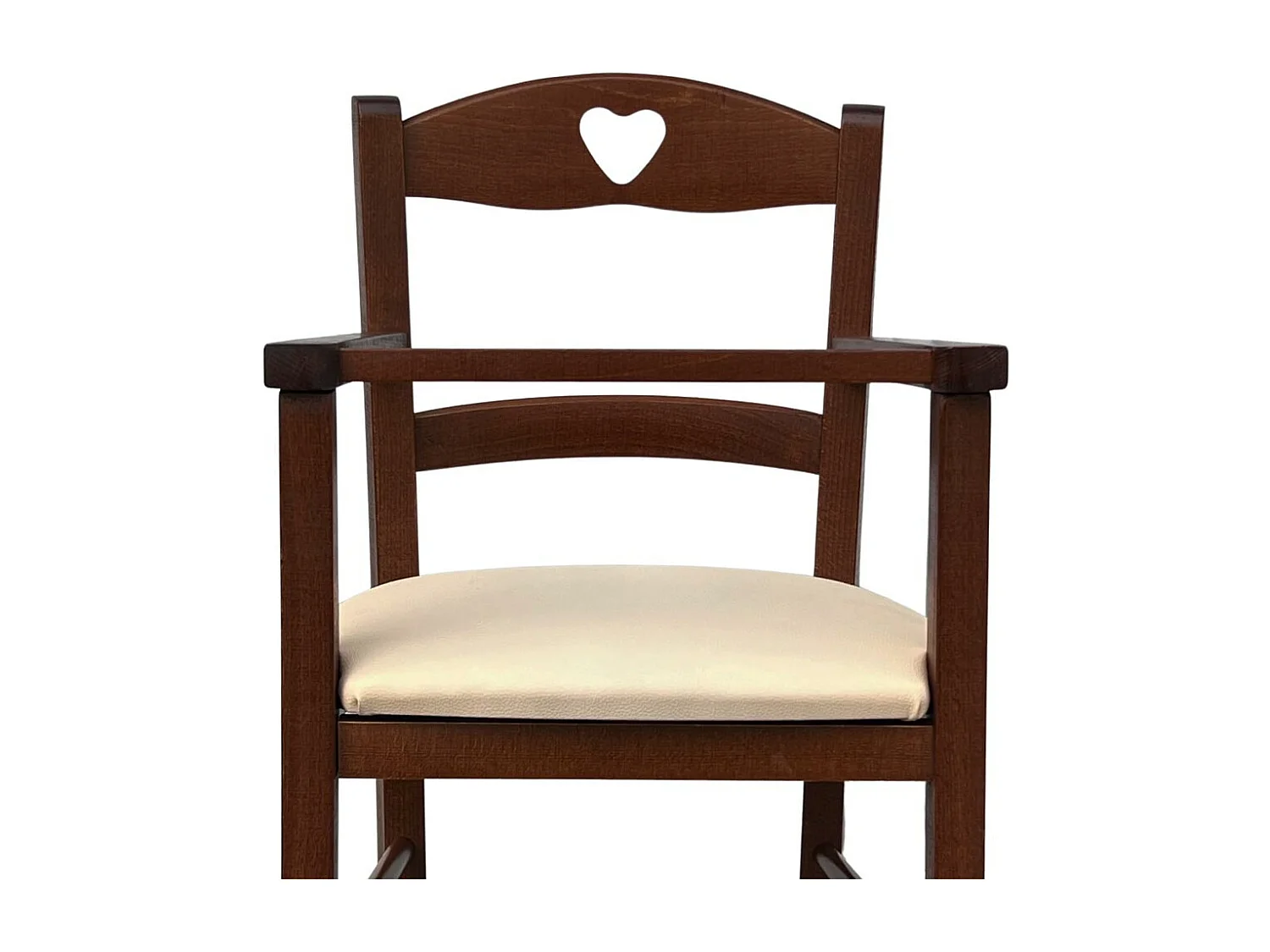 Chaise haute en bois de noyer foncé avec assise rembourrée en simili cuir crème/beige