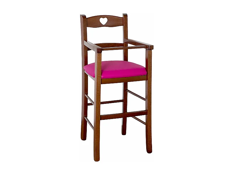 Silla alta en madera de nogal oscuro con asiento de polipiel color lila