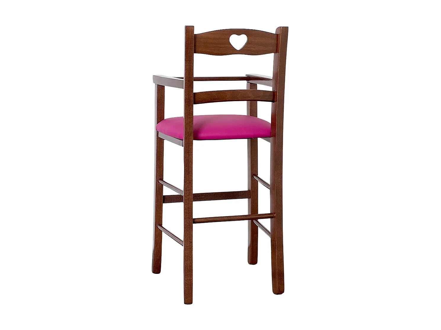 Chaise haute en bois de noyer foncé avec assise en simili cuir lilas