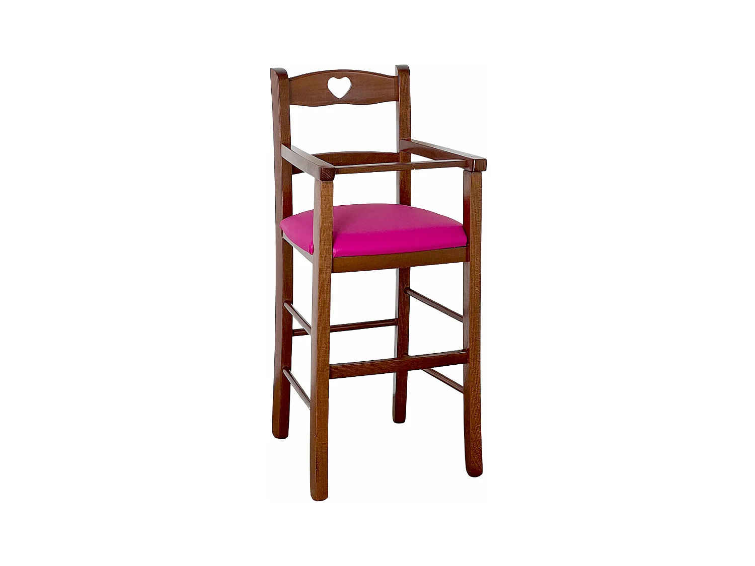 Chaise haute en bois de noyer foncé avec assise en simili cuir lilas