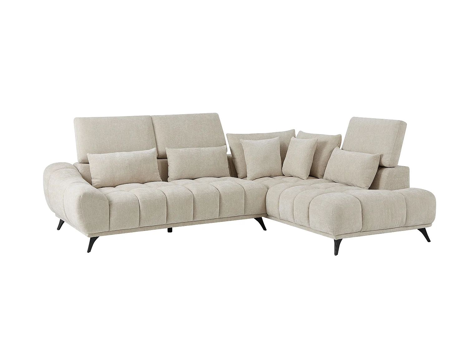 Canapé d'angle droit avec dossier relevable en velours texturé beige MAVIRO