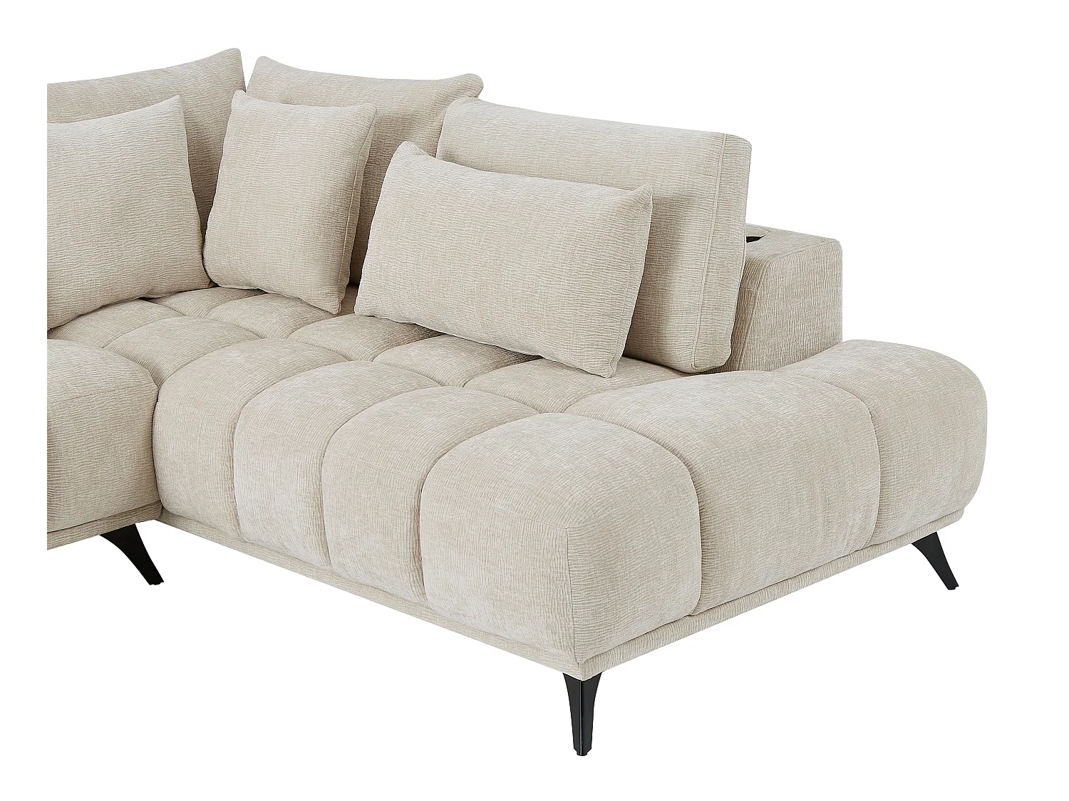 Canapé d'angle droit avec dossier relevable en velours texturé beige MAVIRO